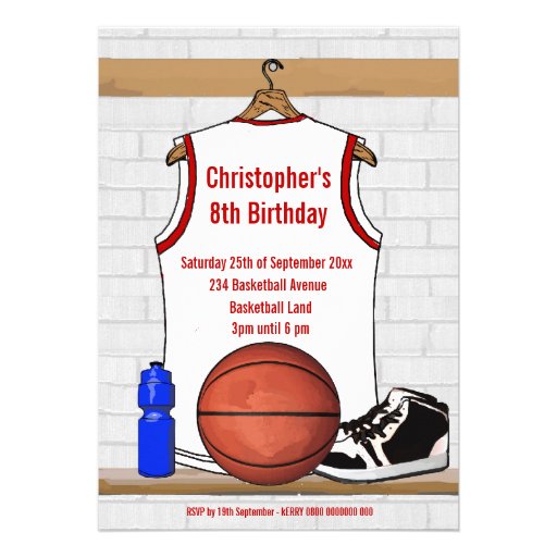 Personalized Basketball Jersey (white red) Invitation
