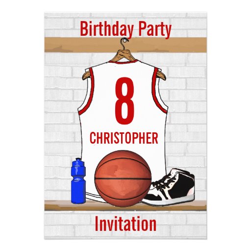 Personalized Basketball Jersey (white red) Invitation (front side)