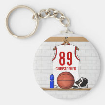 Personalized Basketball Jersey (white red) Key Chain
