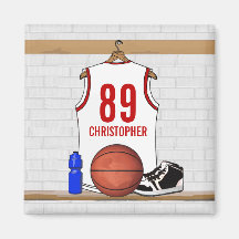 Personalized Basketball Jersey (white red) Magnet