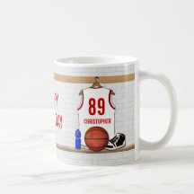 Personalized Basketball Jersey (white red) Coffee Mug