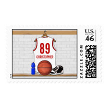 Personalized Basketball Jersey (white red) Postage