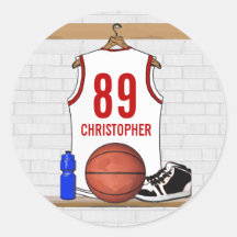 Personalized Basketball Jersey (white red) Stickers