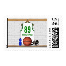 Personalized Basketball Jersey (whitegreen) Postage Stamps