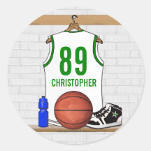 Personalized Basketball Jersey (whitegreen) Round Stickers