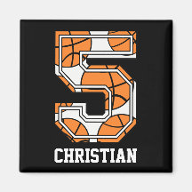 Personalized Basketball Number 5 Fridge Magnet