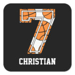Personalized Basketball Number 7 Square Stickers