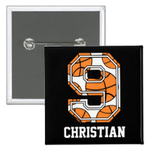 Personalized Basketball Number 9 Pin