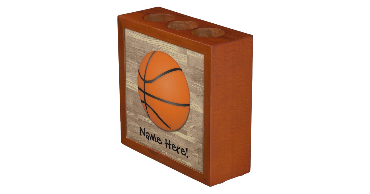 Personalized Basketball Wood Floor Pencil/Pen Holder Zazzle