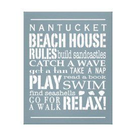 Personalized Beach House Rules Gray | White Stretched Canvas Print