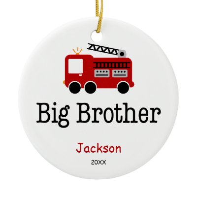 Personalized Big Brother Red Fire Truck Christmas Tree Ornaments