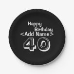 Personalized Black 40th Birthday Paper Plates