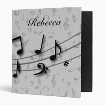 Personalized black and gray musical notes binders