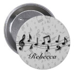 Personalized black and gray musical notes buttons