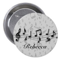 Personalized black and gray musical notes buttons