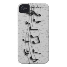 Personalized black and gray musical notes Case-Mate iPhone 4 case