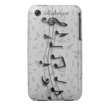 Personalized black and gray musical notes iPhone 3 Case-Mate case