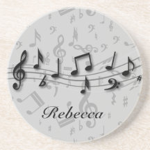 Personalized black and gray musical notes drink coaster
