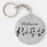 Personalized black and gray musical notes key chains