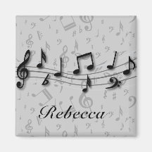 Personalized black and gray musical notes fridge magnet