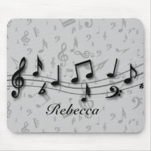 Personalized black and gray musical notes mouse pad