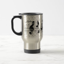 Personalized black and gray musical notes coffee mugs