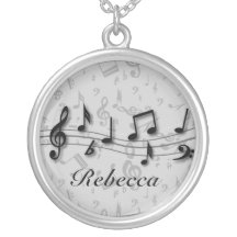 Personalized black and gray musical notes custom necklace