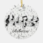 Personalized black and gray musical notes christmas ornaments