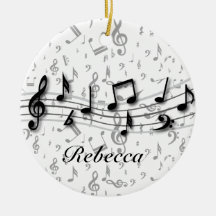 Personalized black and gray musical notes christmas ornaments