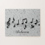 Personalized black and gray musical notes jigsaw puzzles