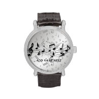 Personalized black and gray musical notes wristwatch