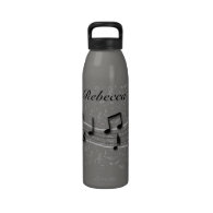 Personalized black and gray musical notes water bottles