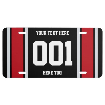 Personalized Black and Red Sports Stripes License Plate