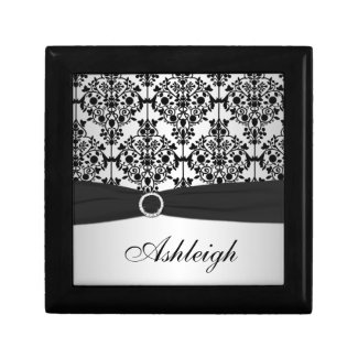 Personalized Black and Silver Damask Trinket Box zazzle_giftbox
