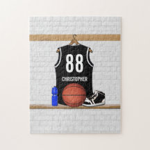 Personalized black and white  basketball jersey puzzle