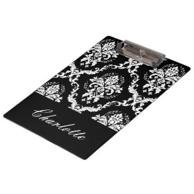 Personalized Black And White Damask Pattern Clipboards