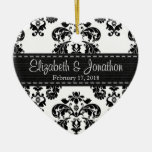 Personalized Black and White Damask Wedding Favor Christmas Tree Ornaments