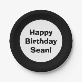 Personalized Black and White Happy Birthday 7 Inch Paper Plate