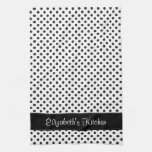 Personalized Chic and Trendy Black and White Polka Dot Kitchen Tea Towel