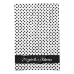 Personalized Black and White Polka Dot Hand Towels