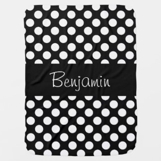 Personalized Black and White Polka dot Baby Blanket