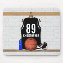 Personalized Black Basketball Jersey Mouse Pad