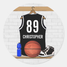 Personalized Black Basketball Jersey Round Sticker