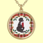 Personalized Black Chocolate Labrador & Santa Hat necklaces