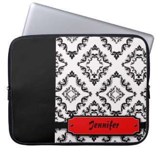 Personalized black damask red laptop sleeve electronicsbag