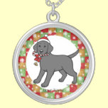 Personalized Black Lab Puppy Cartoon Christmas necklaces