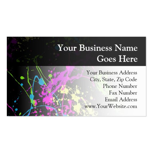 Personalized Black/Neon Splatter Business Card Template (front side)