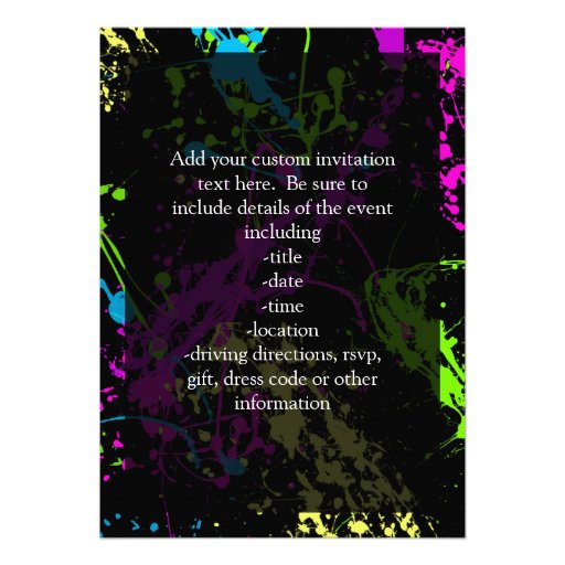Personalized Black/Neon Splatter Invite