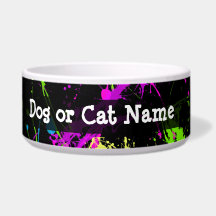 Personalized Black/Neon Splatter Pet Bowls