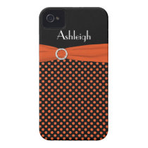Personalized Black, Orange Polka Dot iPhone 4 Case